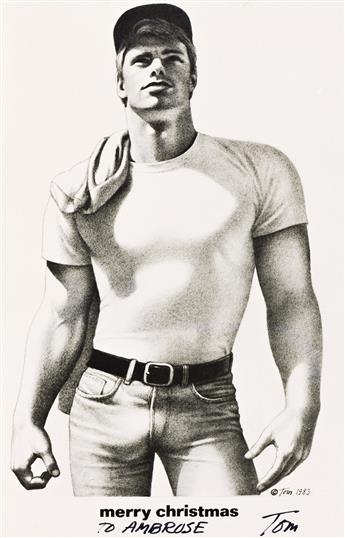 TOM OF FINLAND (1920-1991) Group of 4 Photographs Signed, or Inscribed and Signed, Tom, to Ambrose, in red or black ink,